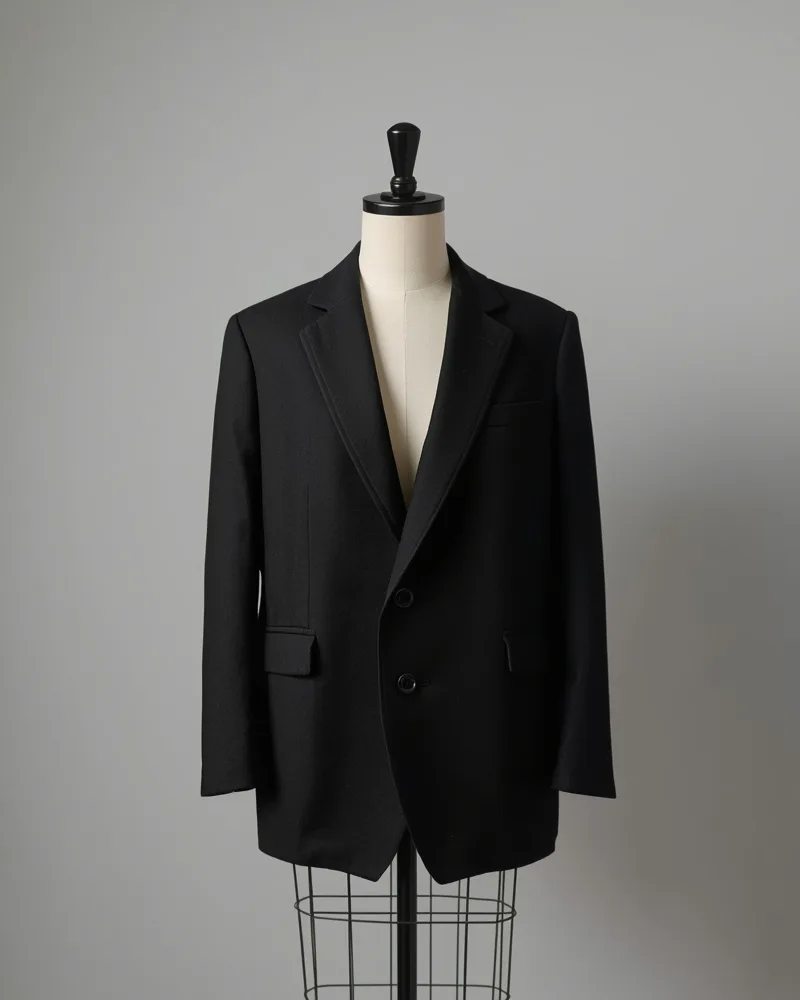 Blazer oversize preto em manequim, fotografia de estúdio