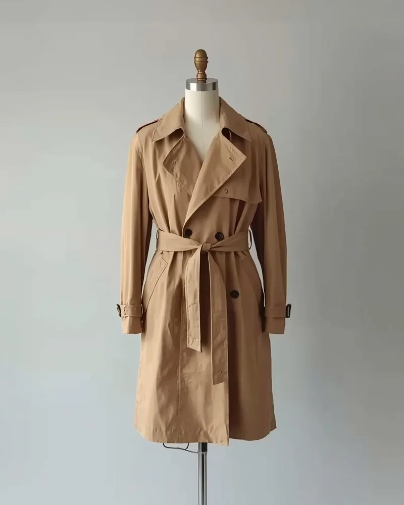 Trench coat bege em manequim, fotografia de estúdio