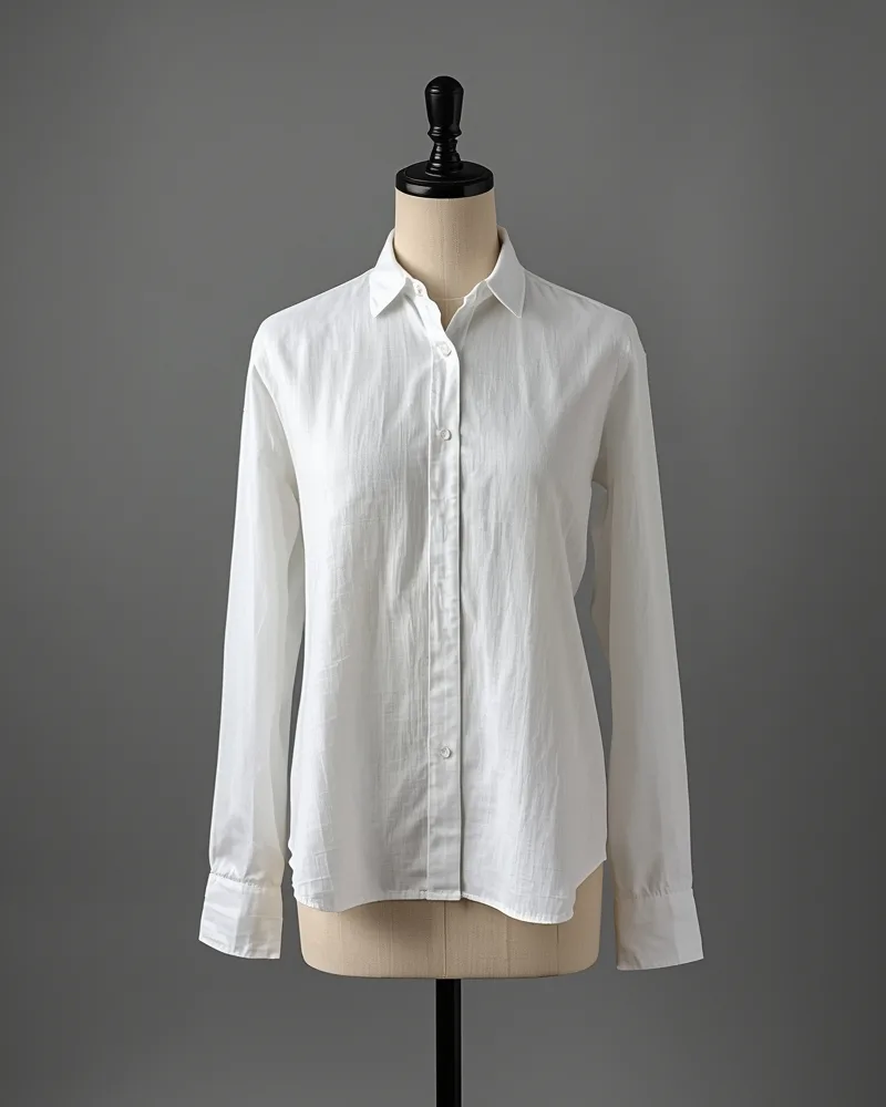 Camisa de linho branca em manequim, fotografia de estúdio