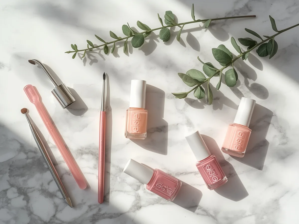 Vernizes em tons pastel e utensílios de manicure sobre mármore