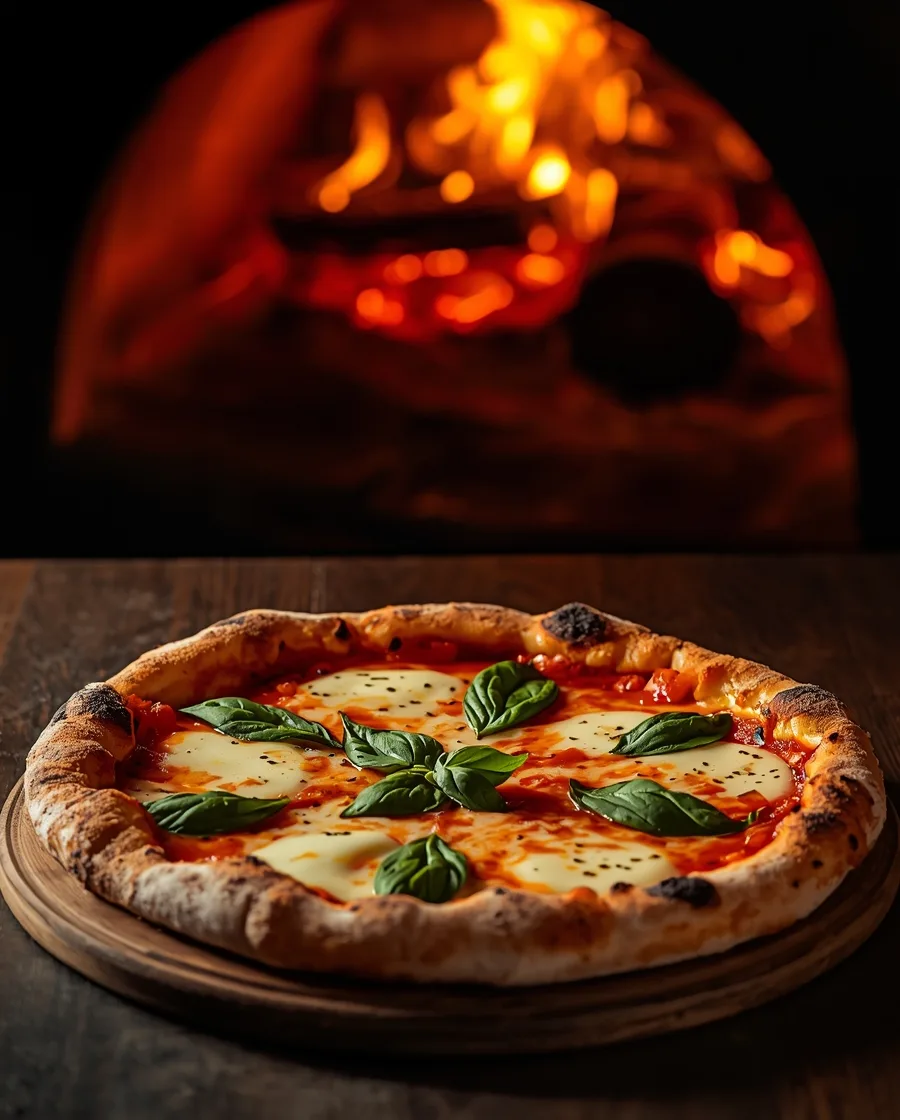 Pizza margherita inteira acabada de sair do forno