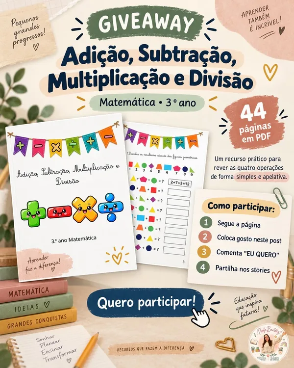 Publicação com o recurso de Matemática das quatro operações para o 3.º ano.